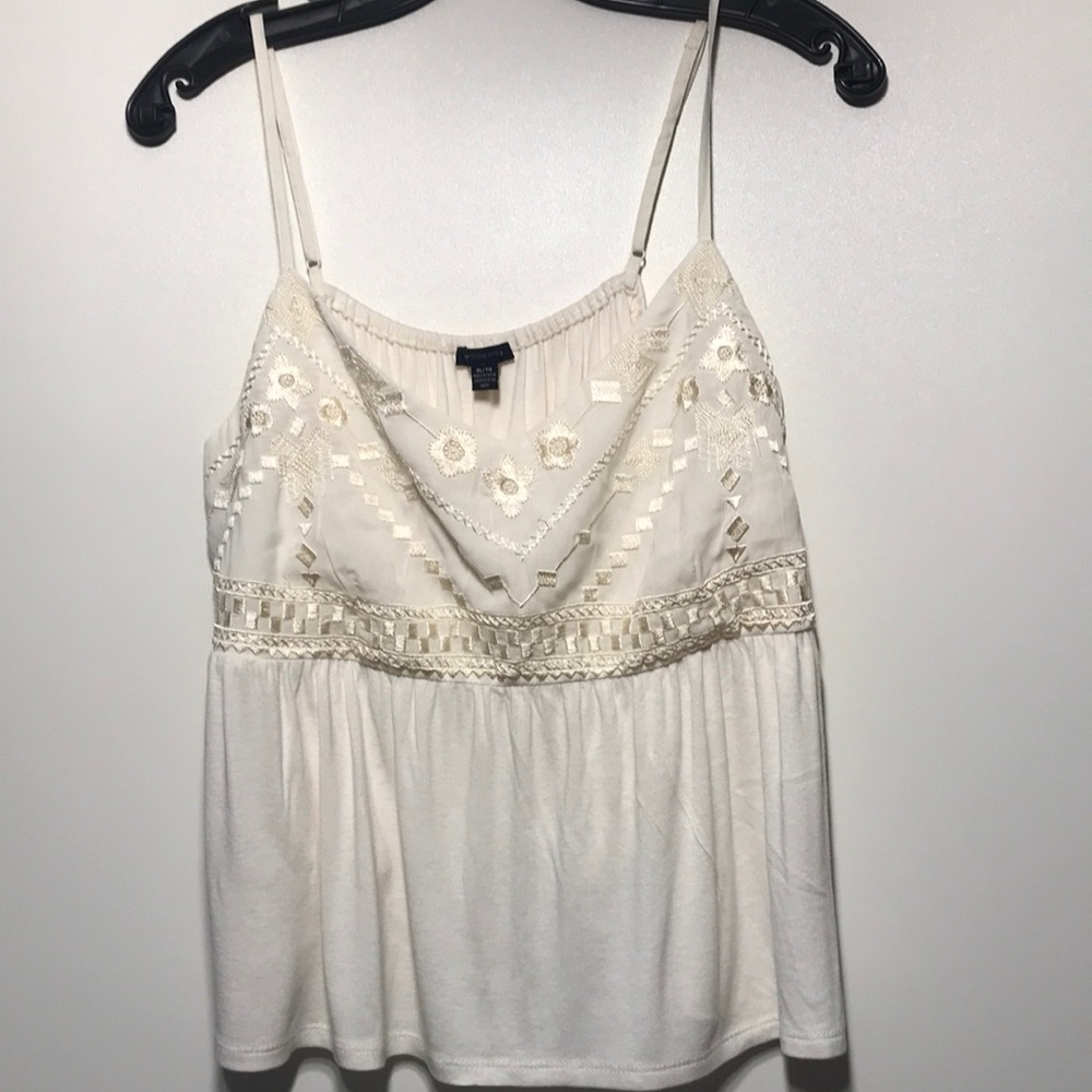 Women's Cream Embroidered Spaghetti Strap Tank Top - American Eagle Outfitters